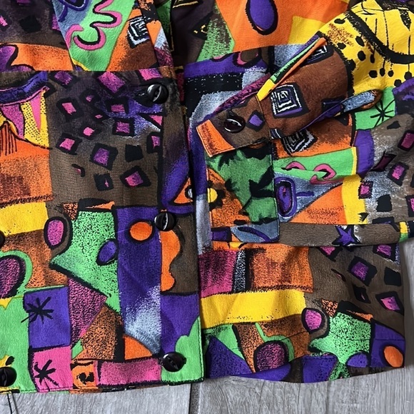Vintage Nora Noh Silk V neck long sleeve art print blouse size 2 women’s - Picture 2 of 7
